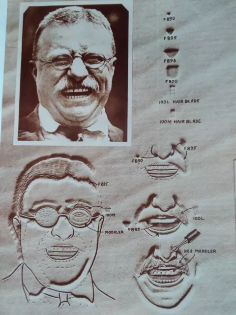 Plantillas de cuero artesano de colección década de 1960 Theodore Roosevelt raras en muy buen estado plantillas