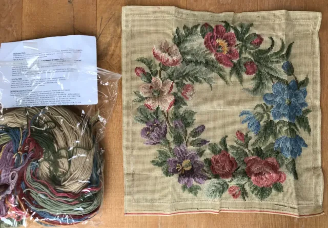Tramme TAPESTRY NEEDLEPOINT KIT Floral Ring Flowers FULL KIT 16” x 16” UN-WORKED