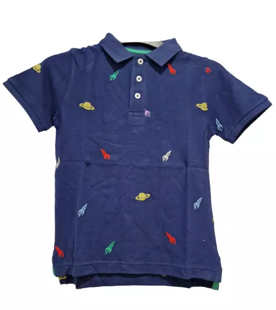 Ex Boden Polo Top Boys Girls Space Rockets Cotton Navy 5-15 Yrs NEW