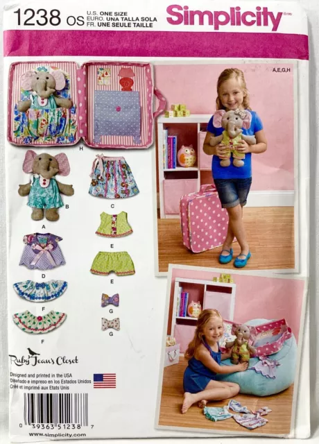 2014 Simplicity Sewing Pattern 1238 Stuffed Elephant Clothes Carrying Case 12357
