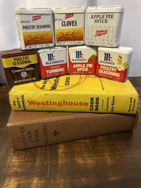 Westinghouse/Escoffier Cookbook 7 Vtg Spices  French’s McCormick Crown Colony