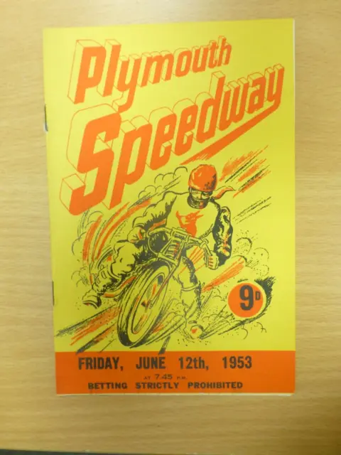 Plymouth Vs Rayleigh Speedway Programme 12/6/1953