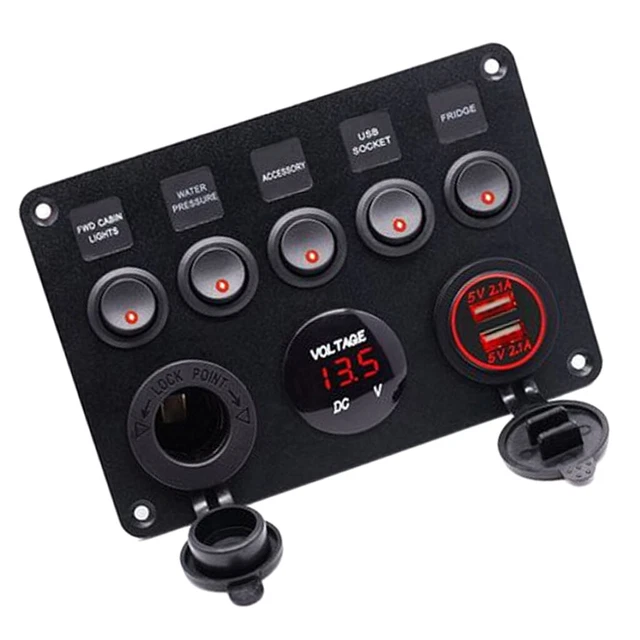 Panneau Interrupteur Multi Prise Voltmètre et USB Camping-car Bateau