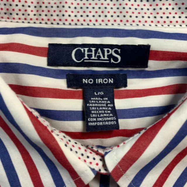 CHAPS NO IRON Shirt Womens Large Button Up Blouse Top Striped Red White ...