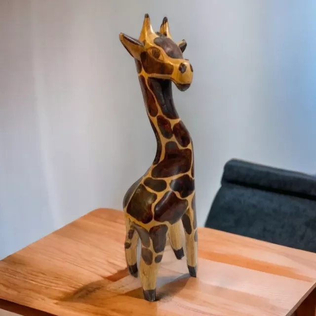 Hand Carved Wooden Giraffe Statue 12” Tall