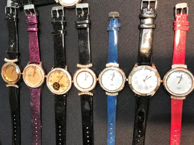 Wholesale Job Lot of 10 Ladies Womens Leather Strap Fashion Crystal Watches