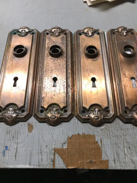 four Antique Vintage Victorian Eastlake Ornate Backplates Door Plates Reclaimed