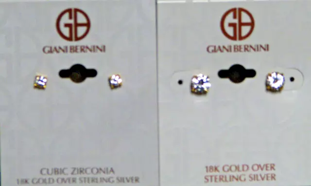 New Giani Bernini Cubic Zirconia 18K Gold over Sterling Silver Earrings 2 Pairs