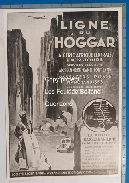 LIGNE DU HOGGAR Transsaharienne Société Algérienne transport publicité 1939