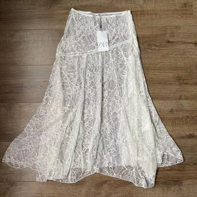 ZARA WHITE LACE midi skirt size M new with tag 37.00 PicClick UK