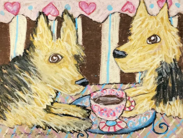 AUSTRALIAN TERRIER drinking Coffee Dog Pop Art Print 13 x 19 Signed Artist KSams