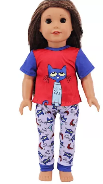 Nightwear, Cool Cat, Pajama's & Fuzzy Slippers, for 18" Dolls