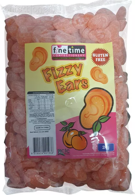 2kg FINETIME FIZZY EARS SOUR PEACH HALLOWEEN ORANGE BULK LOLLIES GLUTEN FREE 3