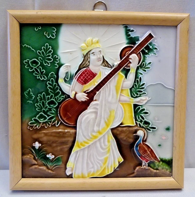 Tile Japan Saraswati Vintage Raja Ravi Varma Painting Subject Art Majolica # 388
