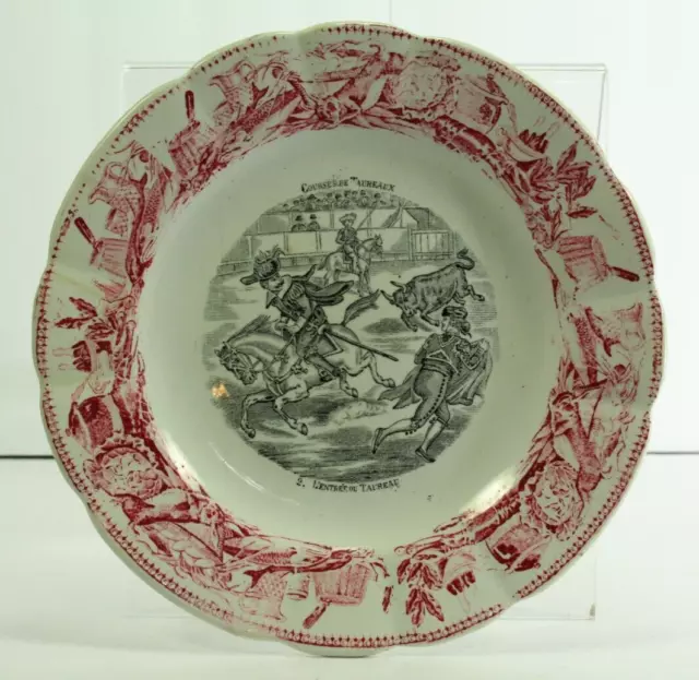 = Mid/Late 1800's French Faience Plate "Courses de Taureaux" Bullfighting Scene