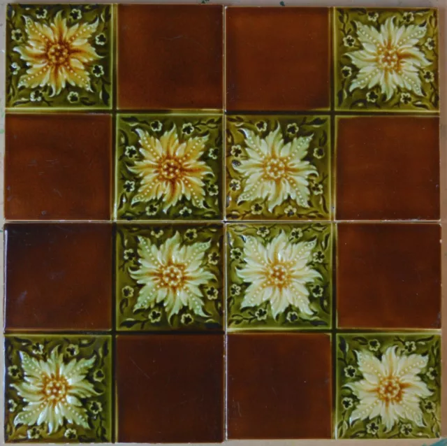 England Pilkingtons Antique Art Nouveau Majolica 4-Set Tile C1900