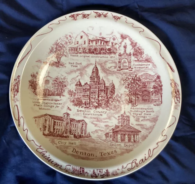 vintage Vernon Kilns Denton Texas Chisum Trail souvenir plate 10.5 in. diameter