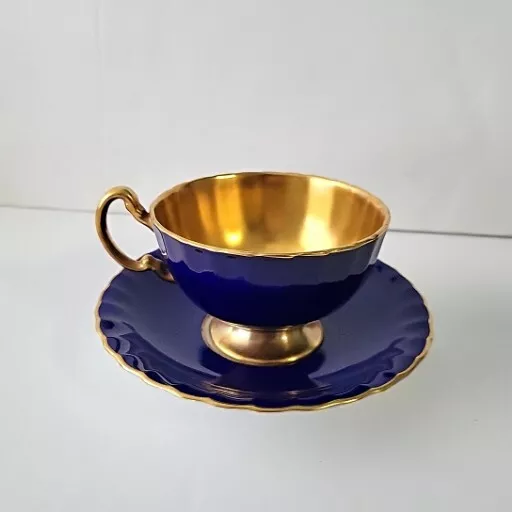 Rare Aynsley Cobalt Blue and All Gold Teacup Cup & Saucer Fine English Bone