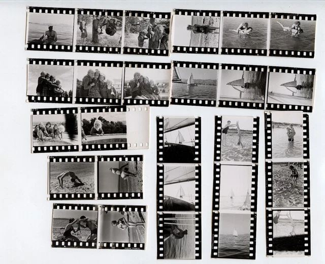 Famille vacances plage voilier - 27 négatif photo 35 mm 1952 + planches contact