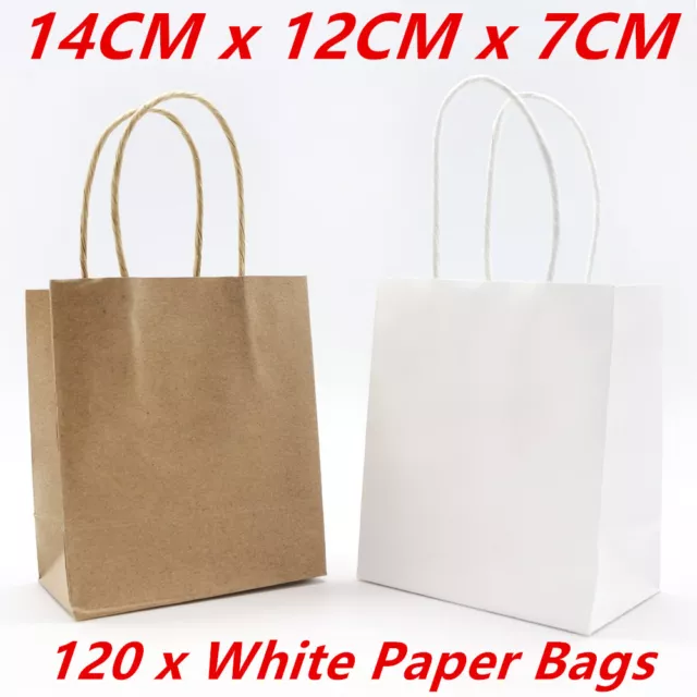 Bulk Small Kraft Craft Brown White Paper Party Carry Bags Handle Gift Bags 14CM