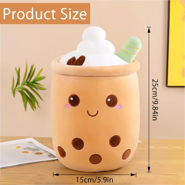 Aiuidun Bubble Tea Oreiller En Peluche Kawaii Boba - Coussin Doux 50cm Rose Yeux Ronds