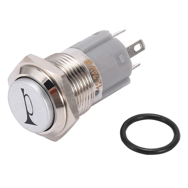 Luce LED auto 12V 16mm momentanea bottone clacson interruttore metallo pulsante a pressione blu R1L5
