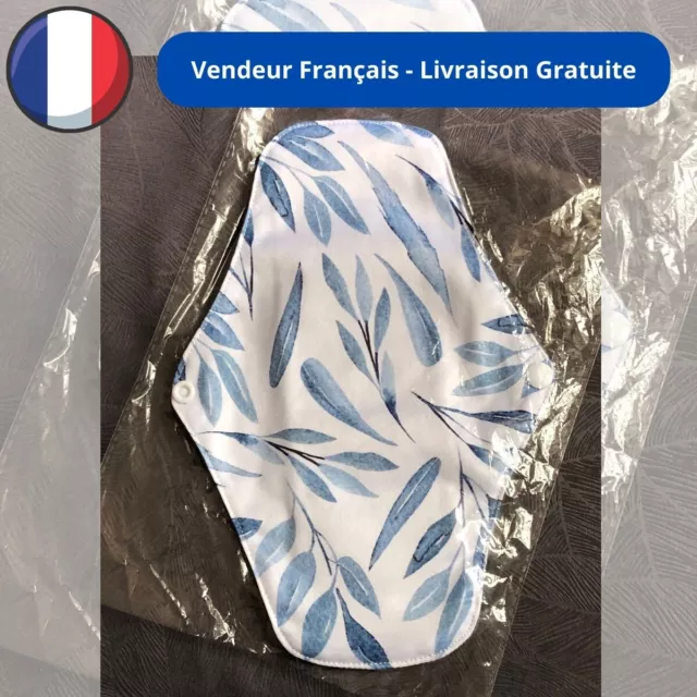Serviette Hygiénique Lavable Réutilisable - 1x pour pouvoir tester - blanc bleu