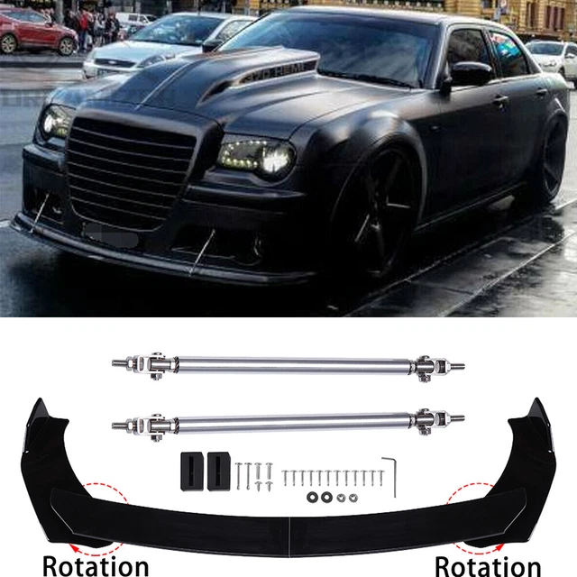 For Chrysler 300C SRT8 Black Front Bumper Lip Splitter Spoiler + Strut Rods Kit
