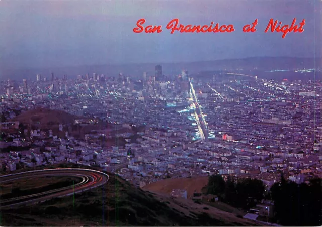 Postcard Aerial View of San Francisco at Night California, CA