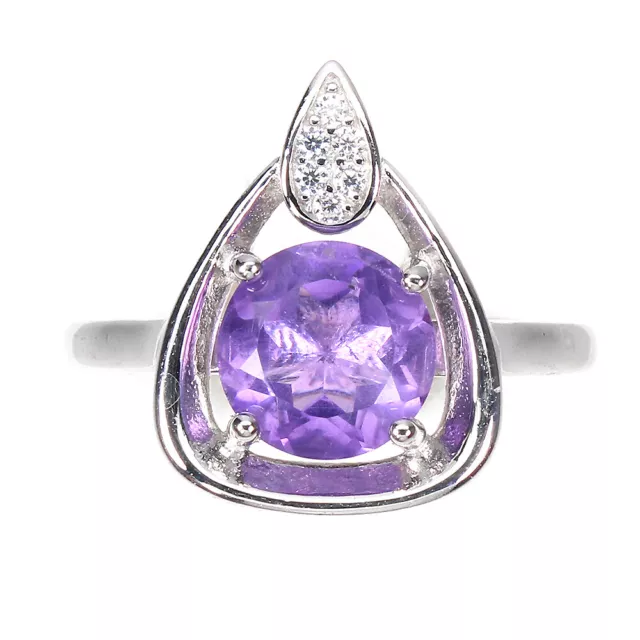 Non Chauffé Rond Violet Améthyste 8mm Simulé Zircone 925 Argent Bague Taille 9