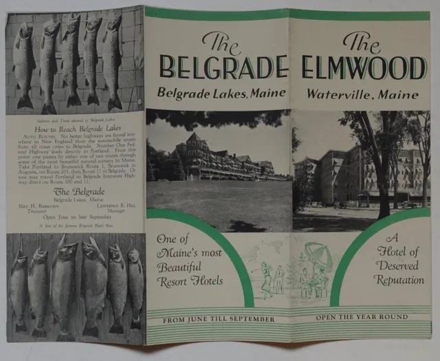 Vintage 1930s two MAINE hotels brochure THE BELGRADE & THE ELMWOOD, Waterville