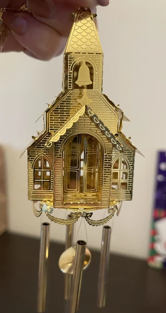 Past Times Vintage Christmas Hanging Ornament Gold Wind chime Church Ornament 3