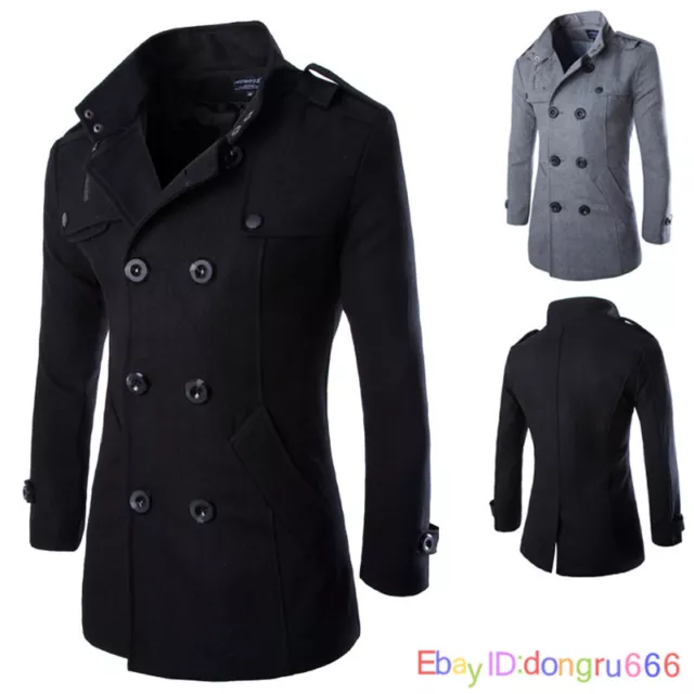 Wool Coat Men's Double Breasted Peacoat Long Men Jacket Winter Formal Dress Top