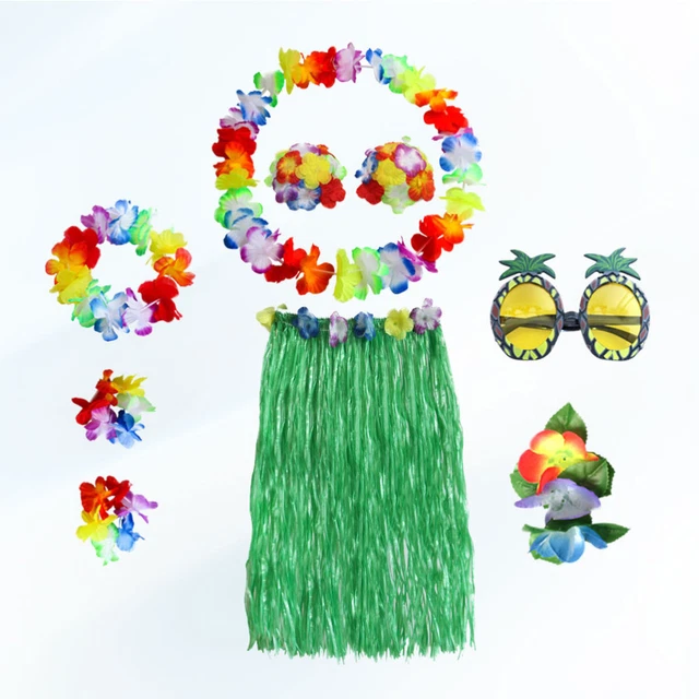 1 set Hawaii Tropical Hula Grass Jupe De Danse Soutien-gorge Bracelets De 7