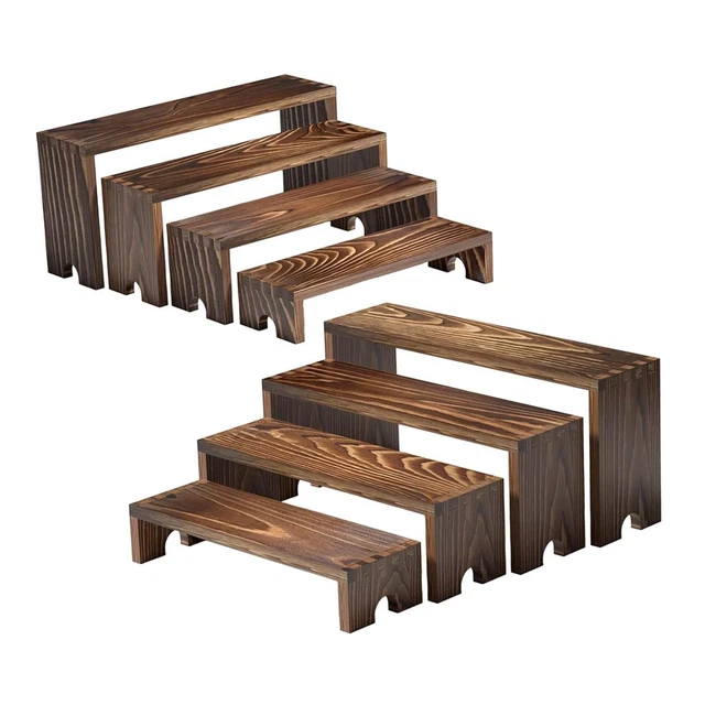 WOODEN DISPLAY RISER Stand Perfume Organizer Step Ladder Rustic 4 Tier ...
