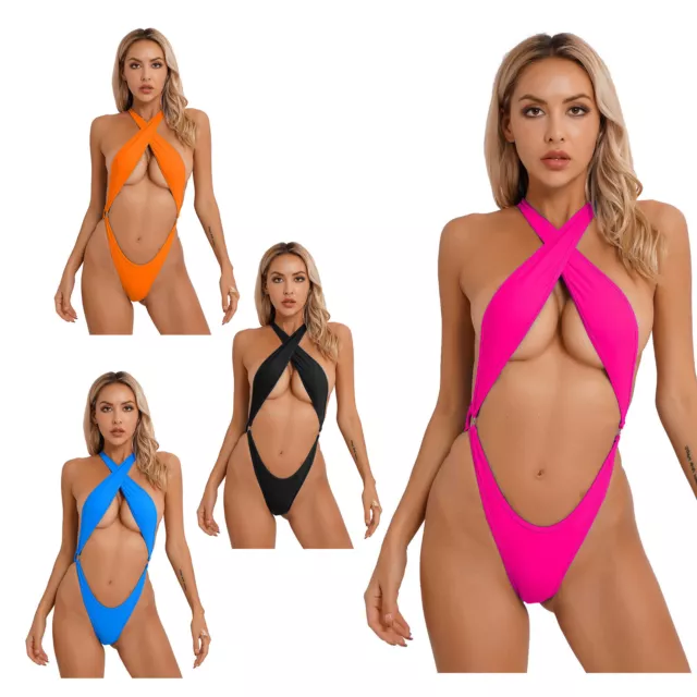 Womens Cross Monokini Swimsuit One-Piece Bathing Suit O Ring High Cut Swimwear