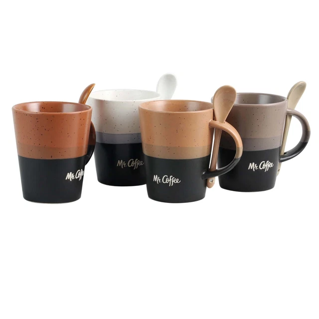 Mr. Coffee Cafe Greco 8 Piece 14 oz. Mugs with Matching Spoons Set