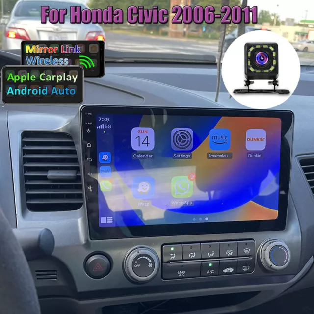 For Honda Civic 2006-2011 Apple CarPlay Car Radio Stereo GPS Navi BT Android 12