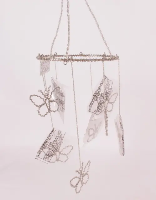 Pottery Barn Kids Silver beaded butterfly mobile, 21" high x 8" wide, silver