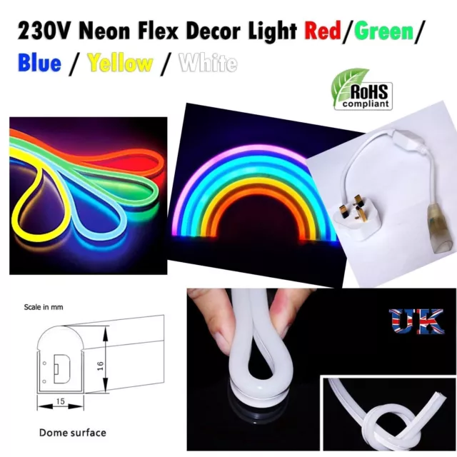 5M LED Strip Neon Flexible Rope AC 240V SMD 5050 Light Waterproof Décor Lighting