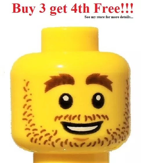 ☀️NEW Lego Male Boy Minifig Minifigure Face Head Beard Stubble Smile #1