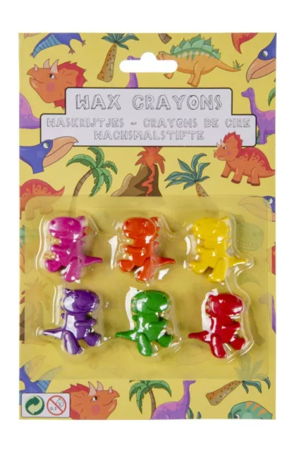 6 Dinosaur Shaped Wax Crayons - Toy Loot/Party Bag Fillers Childrens/Kids