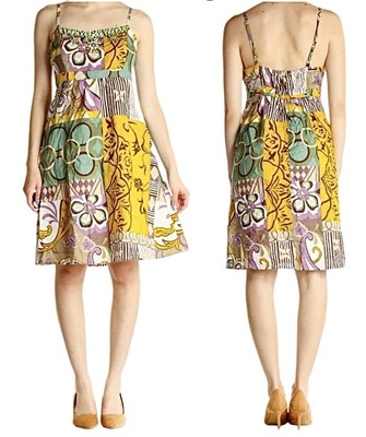 Cabi Dress Size 8 Fit and Flare Strappy Sundress Multicolor Cotton Beaded Boho