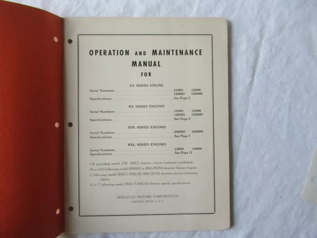 Hercules YX RX TDX RXL gasoline engine operation & maintenance service manual 2