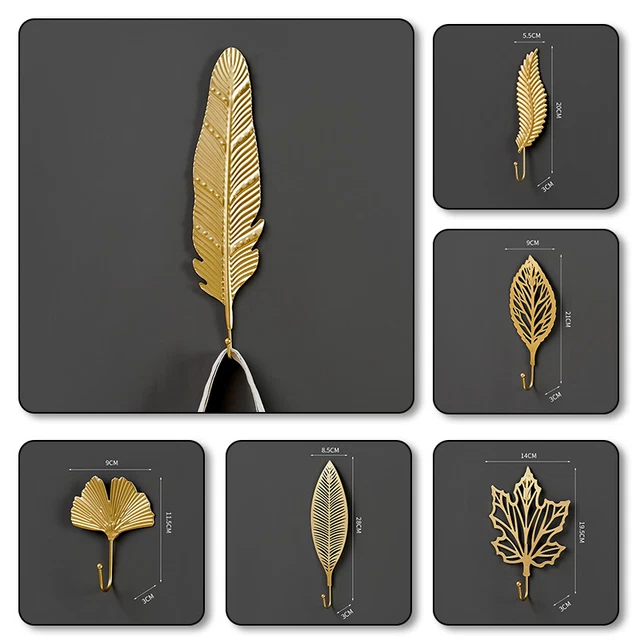 1Pc Gold Leaf Wall Hook Hanging Coat Hat Key Towel Holder Hooks Home Decor