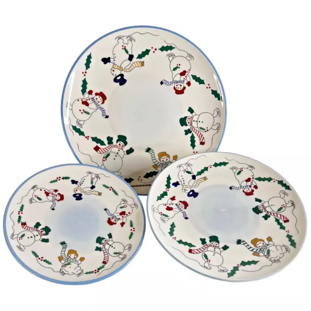 3 Temptations by Tara Snowman Plates Cake Dinner Salad Serving Set Winter Xmas