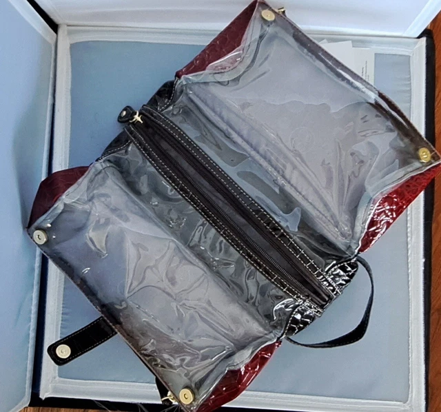 Samantha Brown Embossed Print Three Compartment Organizer Burgundy/Brown NWT 8