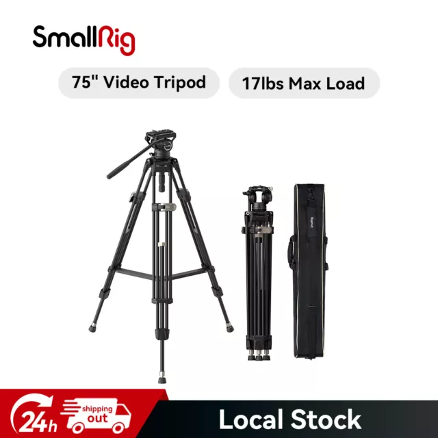 SmallRig 75 Inch Heavy-Duty Video Tripod with Fluid Head .8 kg / 17.6 lbs Load