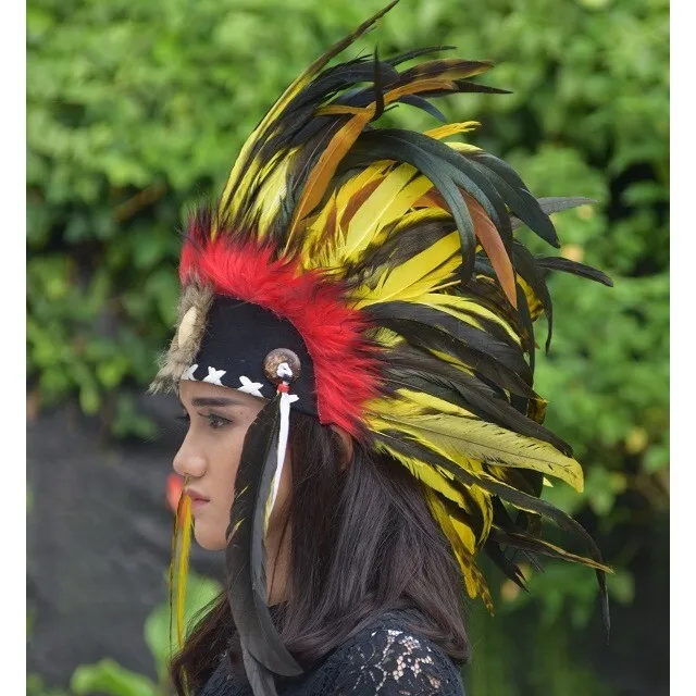 Indian Headdress Mohawk Hat Yellow Jeweled Rooster Indian Native American