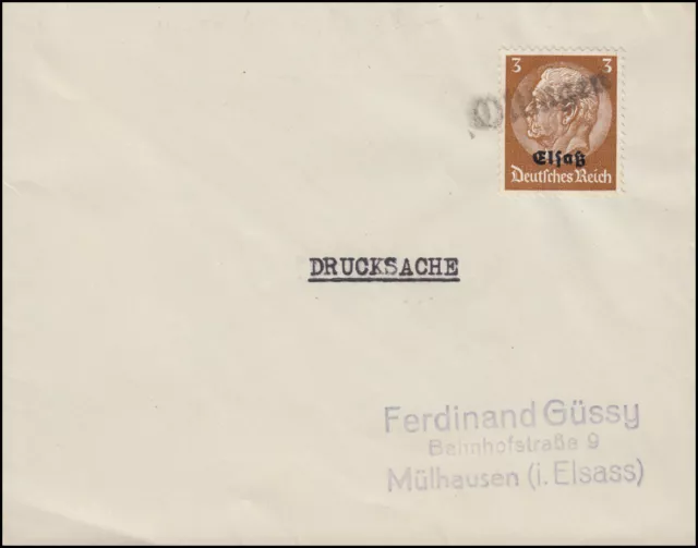 Elsaß 1 Hindenburg 3 Pf mit Aufdruck Drucksache mit Landpost-Stempel Oltingen